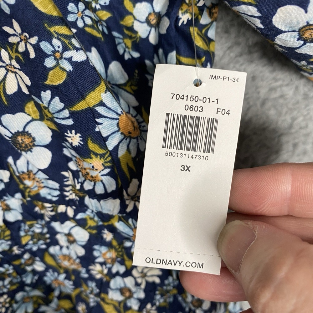 Old Navy Floral Smocked Top Size 3X Blue Ruched Artsy Peasant NWT - Picture 5 of 11